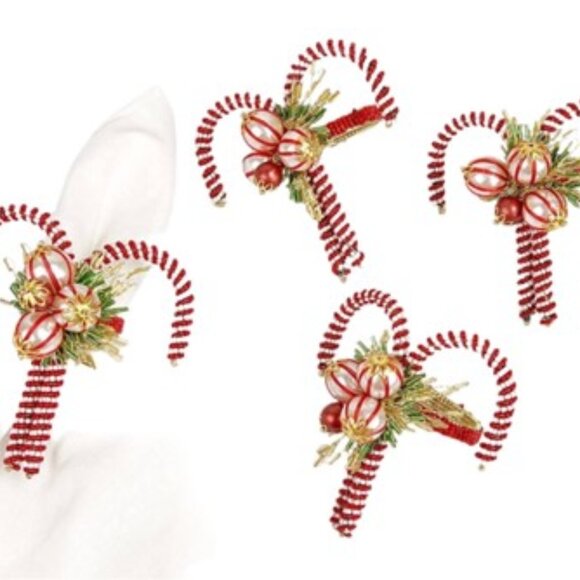 Fennco Other - Hand-Beaded Candy Cane Napkin Rings Set of 4